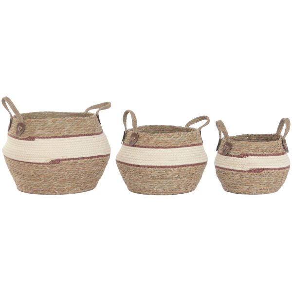 Conjunto de Cestas Home ESPRIT Pêssego Natural Fibra natural (3 Peças)