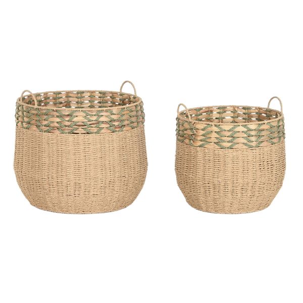 Conjunto de Cestas Home ESPRIT Verde Natural Fibra natural (2 Peças)